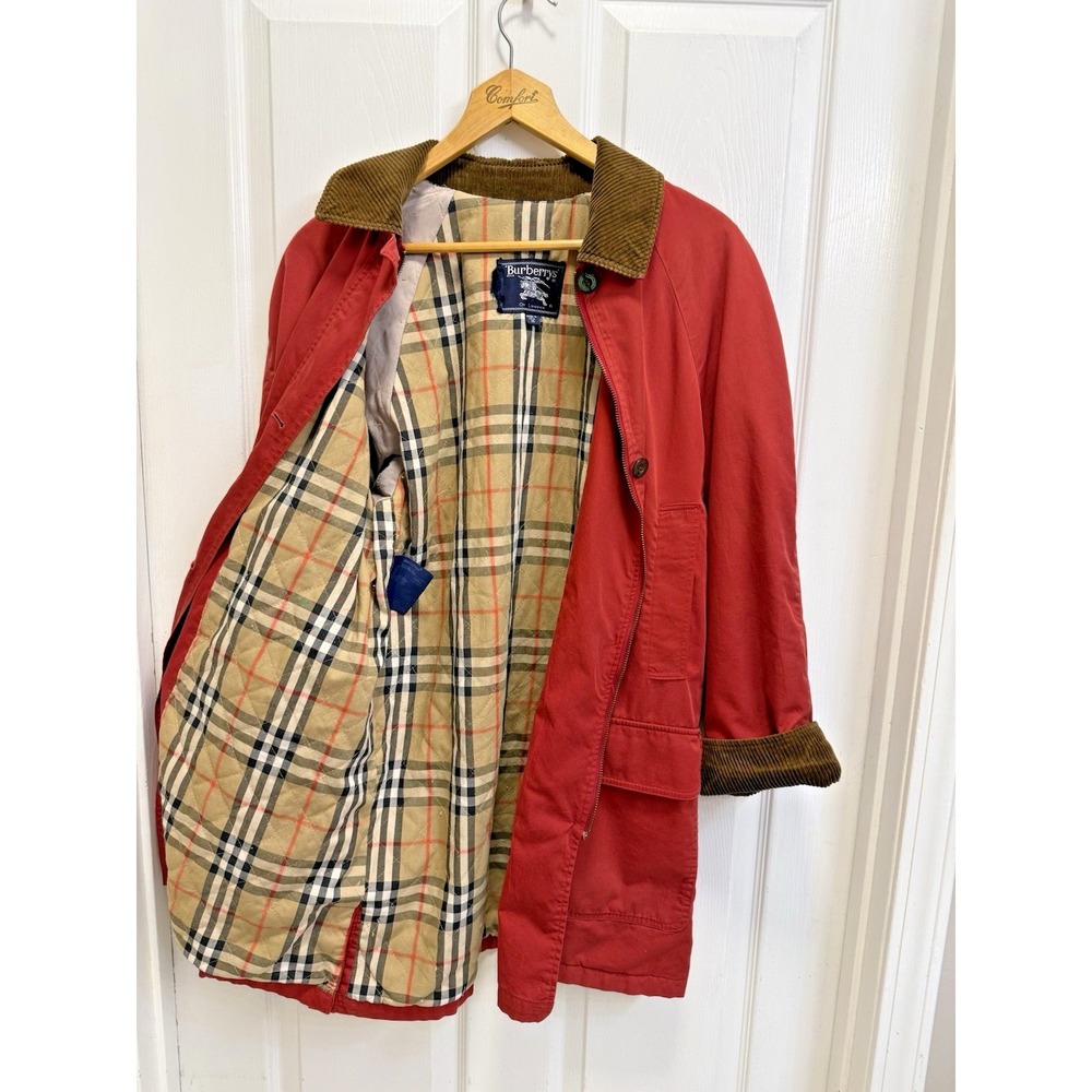 Burberry Vintage Jacket Red Corduroy Collar Nova Check Quilt Lined SZ Medium USA